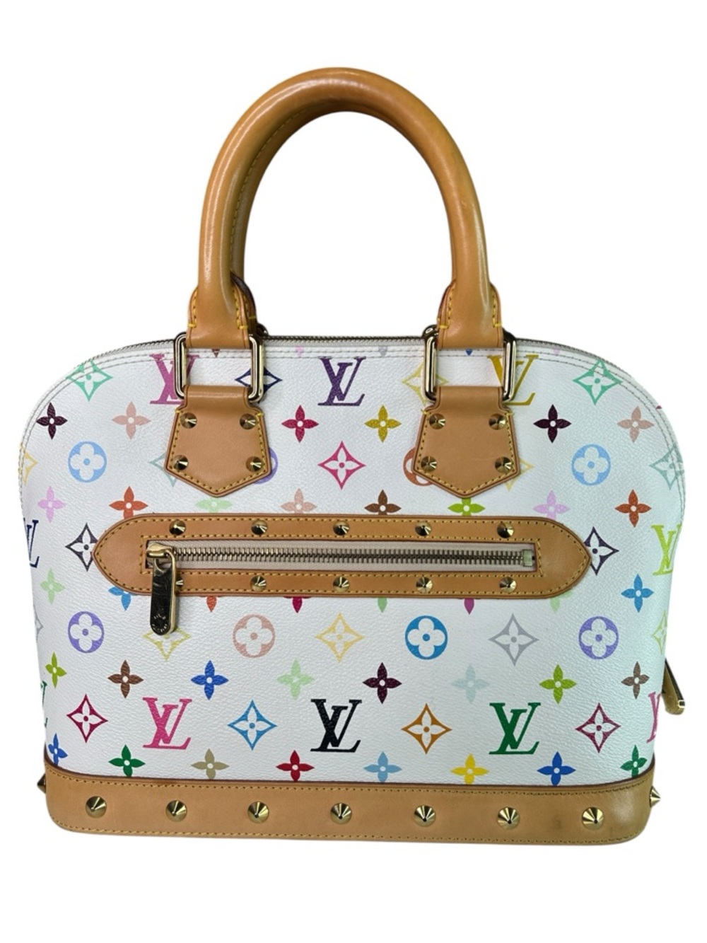 Louis Vuitton White Multicolor Alma Satchel with Tan Trim - Picture 4 of 10